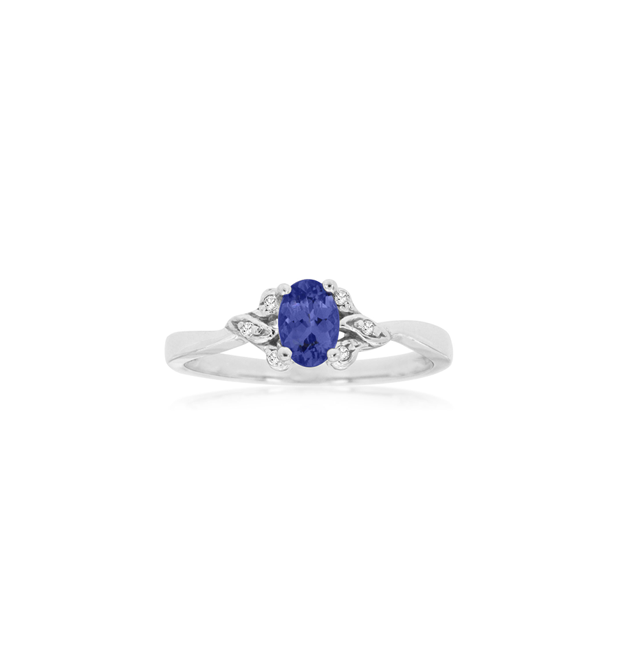 Sabel Collection White Gold Oval Tanzanite and Diamond Vintage Ring